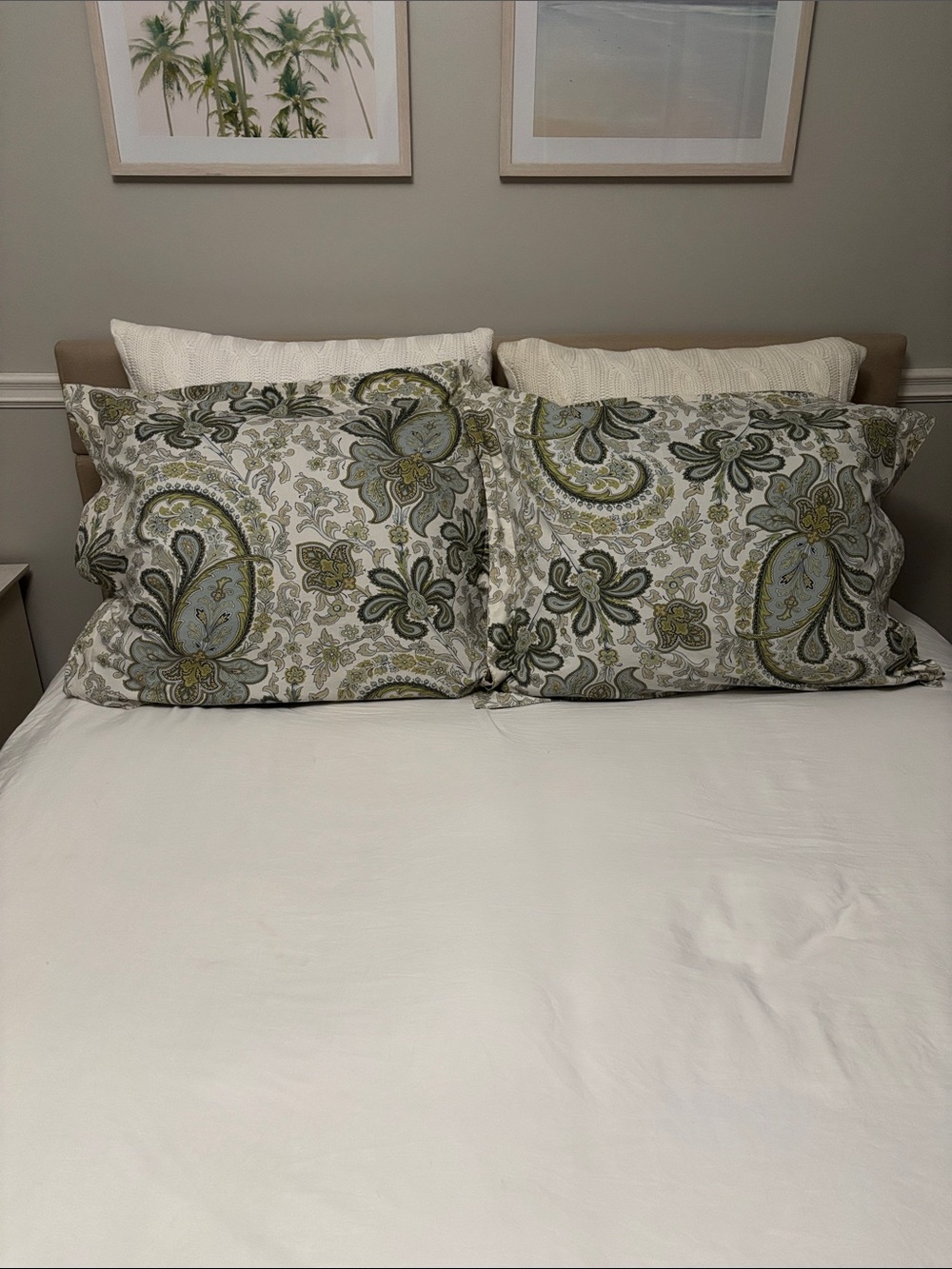 Pottery Barn Paisley Pillowcases in Sage and Cream-pair